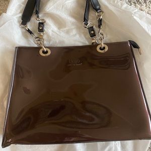 Beijo Hand Bag Metallic Brown Patent Leather *NEW*